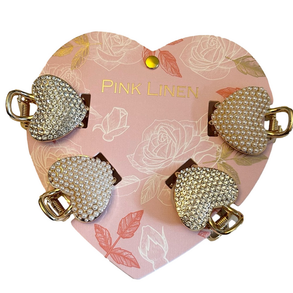Pink Linen Heart Hair Clips NWT - Picture 1 of 3